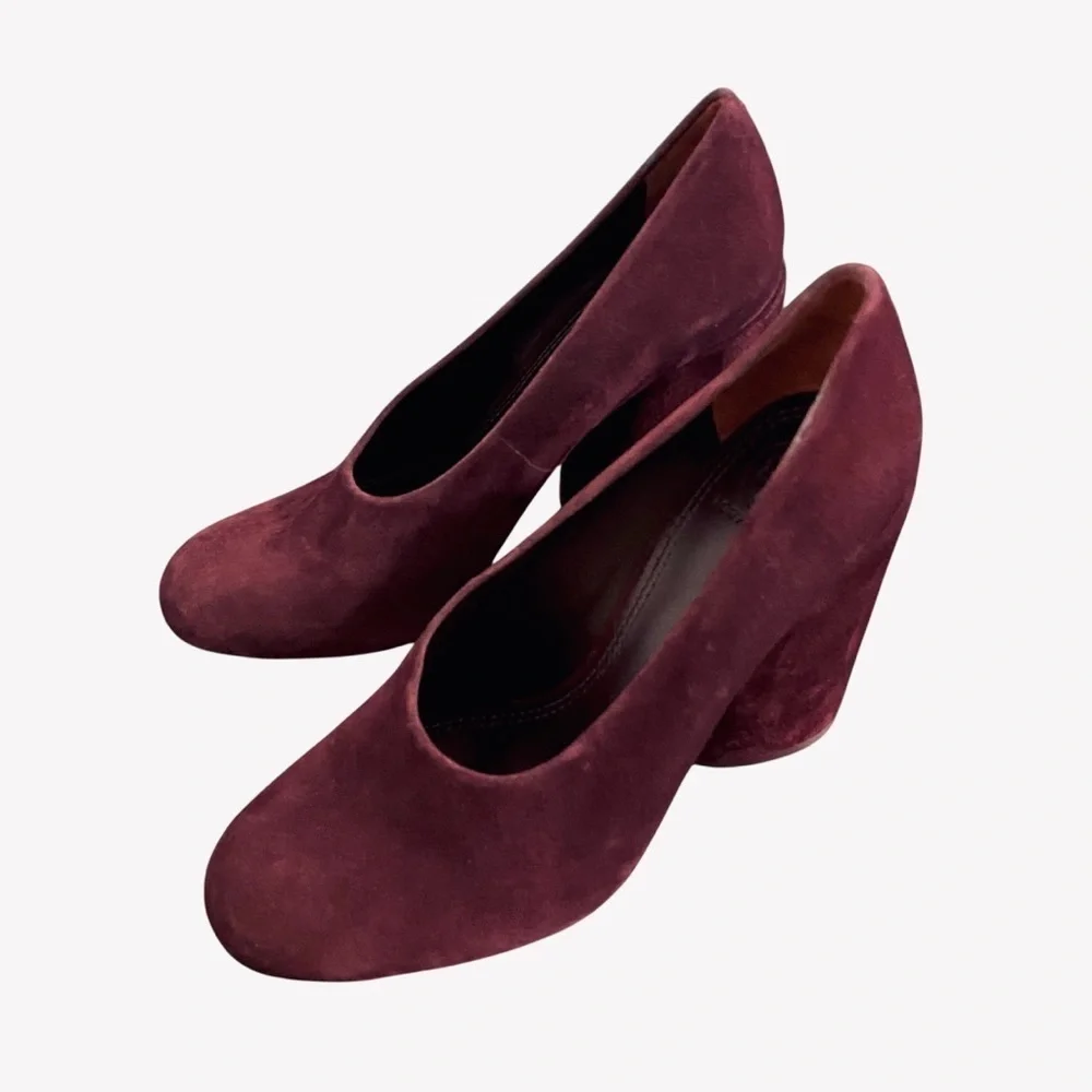 Tory Burch Leather Suede Chunky Block Heel Pumps Size 7.5 Burgandy